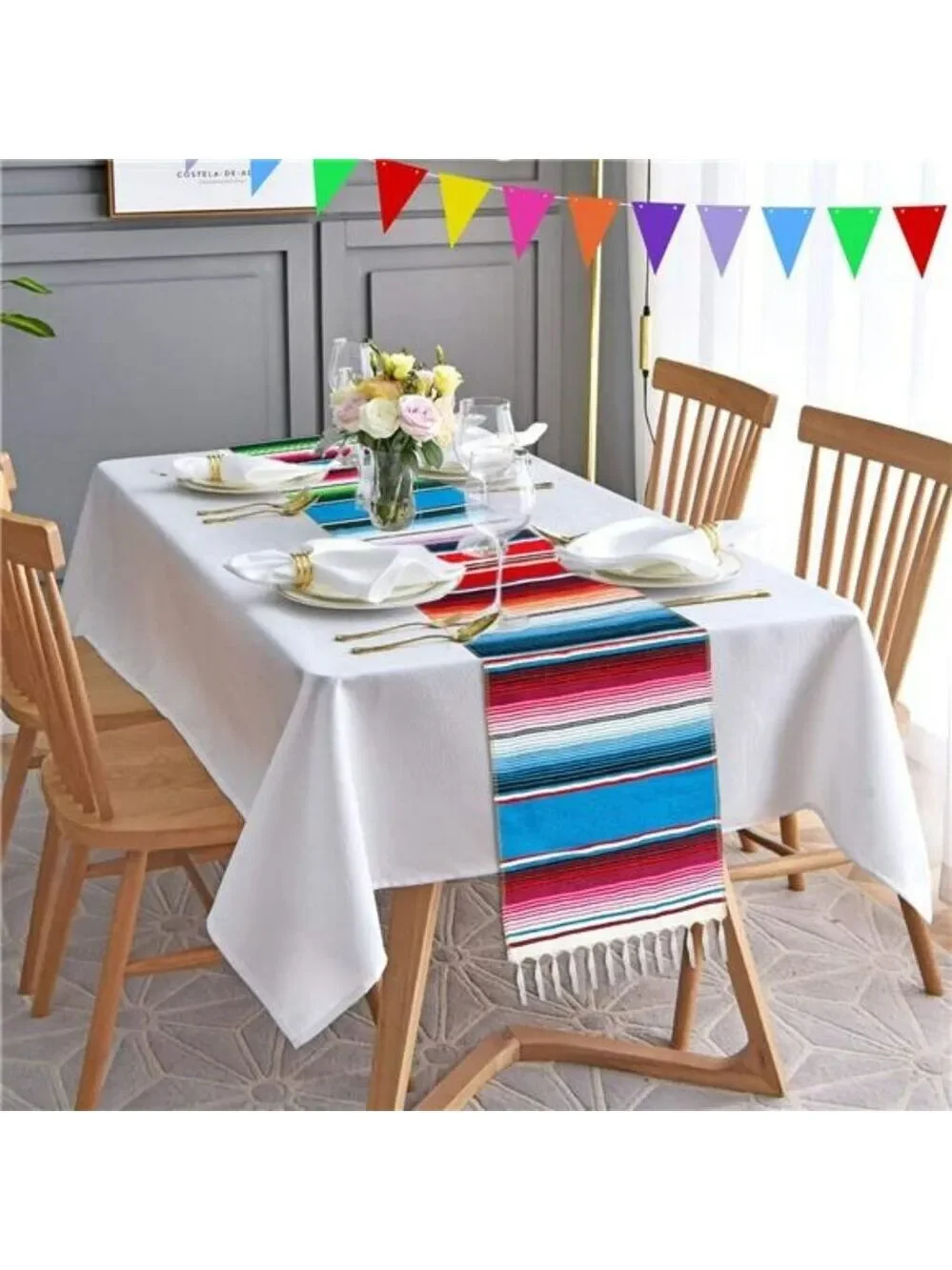 Mexican table runners set of 5 serape striped fiesta party decor taco tuesday 10